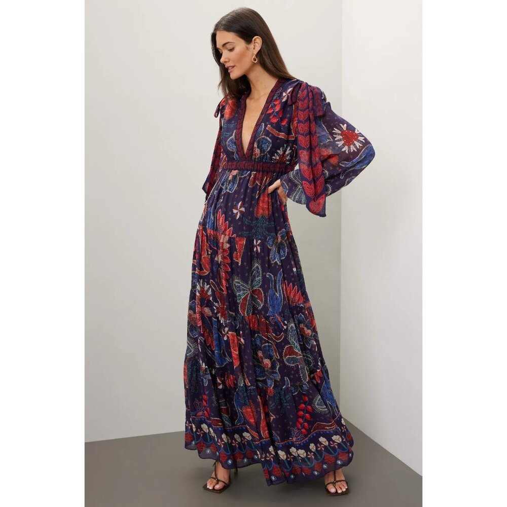FARM Rio Tropical Shine Navy Blue Maxi Dress